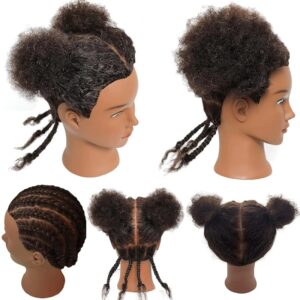 Cabeza de maniquí Afro 100% Real para entrenamiento de cabello, cabeza de muñeca trenzada de pelo para practicar trenzas y aciano, 6 pulgadas