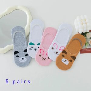 Calcetines invisibles de algodón para mujer, medias tobilleras antideslizantes de animales, informales, transpirables, 5 pares