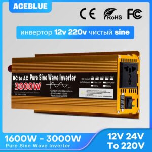 Inversor de onda sinusoidal pura de 12v 220v, transformador de 1600W-3000W, convertidor de enchufe multifunción, inversor de coche