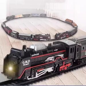 Juguete de tren de carga de ferrocarril clásico para niños, juego de vías de tren eléctrico de Navidad con luz de sonido, modelo de pistas, juguetes para niños, regalo