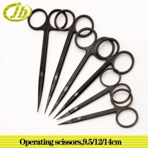 Tijeras de operación chapadas, vástago negro, 9,5/12/14cm, tijeras de operación oftálmica, instrumento quirúrgico