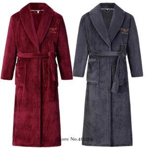 Bata de baño tipo Kimono para hombre, ropa de dormir gruesa y holgada, de lana de Coral, para la ducha, talla grande 3XL, 4XL, novedad de invierno
