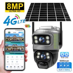 Cámara Solar de detección humana, videocámara IP de seguridad impermeable con visión nocturna, lente Dual 4G, PIR, 8MP, batería 4K, Monitor CCTV, V380