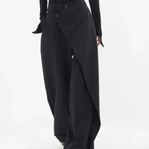 Deeptown-pantalones de traje ancho de cintura alta para mujer, pantalón holgado de estilo japonés negro, Pantalones rectos irregulares góticos, ropa de calle informal