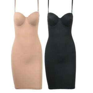 Ropa moldeadora adelgazante de longitud completa para mujer, vestido de tubo recto desnudo, moldeador de cuerpo, ajustado debajo de los vestidos, Copa con aros, negro