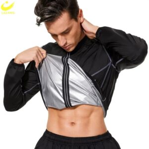 LAZAWG-Chaqueta de Sauna para hombre, ropa deportiva para pérdida de peso, Top de sudoración, mangas largas, adelgazante, adelgazante, moldeador corporal para gimnasio