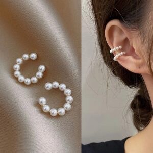 Pendientes de Clip de puño de oreja de perla para mujer, anillo de oreja en forma de C sin perforaciones, pendientes minimalistas, joyería de moda