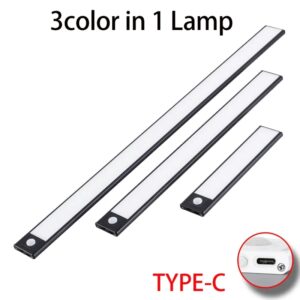 Luz Nocturna LED con Sensor de movimiento, lámpara de armario inalámbrica con USB, para cocina, dormitorio, 20/30/40/60CM