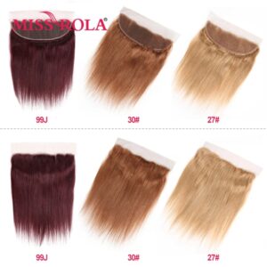 Miss Rola-Cabello Humano Remy brasileño con cierre Frontal de encaje, pelo liso de oreja a oreja, Color ombré con pelo de bebé, 13x4