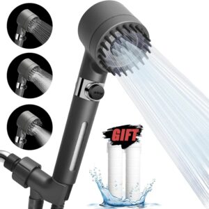 Cabezal de ducha de alta presión, rociador ajustable de 3 modos con filtro de cepillo de masaje, grifo de ducha de lluvia, accesorios de baño