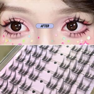 Kit de pestañas individuales de ojo de gato, banda delgada Wispy ultragrande, extensiones de pestañas de racimo Individual para autoaplicación, BQI Diy