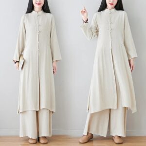 Ropa de té de algodón y lino de manga larga para mujer, trajes de estilo chino budista, uniforme de Kung Fu, primavera y otoño