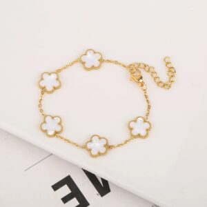 Pulsera ajustable de acero inoxidable chapado en oro para mujer, brazalete de flores de plantas con pétalos de cinco hojas, regalos de lujo, trébol, nuevo diseño, 316L