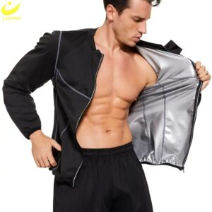 LAZAWG-Chaqueta de Sauna para hombre, Top para perder peso, ropa deportiva para quemar grasa, mangas largas, adelgazante, moldeador de cuerpo delgado para gimnasio