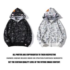 Sudadera con capucha doble de estilo japonés con diseño de cabezas de tiburón, sudadera informal holgada con cremallera, cielo estrellado brillante, novedad de 2020