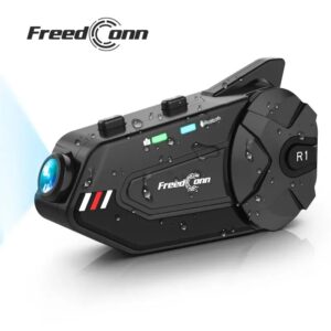 Freedconn-intercomunicador R1 Plus para casco de motocicleta, auriculares con cámara de salpicadero, Bluetooth, comunicador manos libres, grabación de vídeo, interfono 1080P