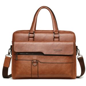 Maletín de cuero sintético para hombre, bolso de hombro de alta calidad, para oficina, portátil de 14 pulgadas, 2023