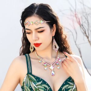 Accesorios de danza del vientre con tachuelas de diamante, cadena para la cabeza, Baile Oriental, rendimiento de temperamento femenino, accesorios de alta gama