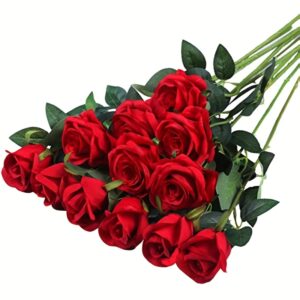 Ramo de rosas artificiales realistas para bodas, cumpleaños y más, para arreglos florales y decoración del hogar, 12 piezas