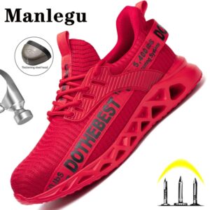 Zapatos de seguridad con punta de acero para hombres y mujeres, zapatillas de trabajo ligeras, zapatos de trabajo a prueba de perforaciones, botas de trabajo de seguridad de costrucción Unisex