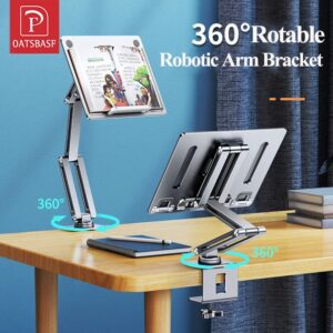 Oatsbasf-soporte para ordenador portátil, abrazadera para tableta, soporte para libro, escritorio, cama, perezoso, giratorio de 360 °, altura ajustable