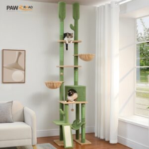 Árbol de escalada de Cactus para gatos, torre de piso a techo, 7 niveles, hamacas y Condos acogedores, 5 plataformas, postes para rascar