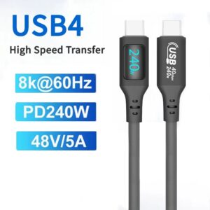 Cable de datos USB C a USB C Thunderbolt 4, pantalla Digital, PD 240W, 40Gbps,8K @ 60Hz USB4, Compatible con Samsung/Macbook/iPad