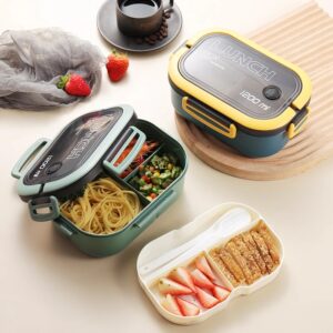 Fiambrera individual de doble capa con compartimento portátil, caja de comida de frutas, fiambrera de microondas con tenedor y cuchara, caja fresca de Picnic