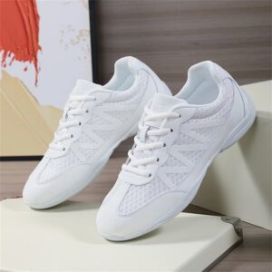 BAXINIER-Zapatillas de entrenamiento transpirables para niñas, zapatos blancos ligeros para animación juvenil, tenis de baile y competición