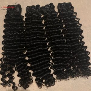 Arabella super-extensiones de cabello humano virgen, mechones de cabello de onda profunda de doble dibujado con cierre de encaje transparente 4x4