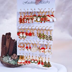 Conjunto de pendientes de Navidad para mujer, Set de 10/20/40 piezas, con diseño de dibujos animados de alce, Papá Noel, árbol de Navidad, superventas