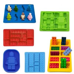 Bandeja de cubos de hielo Robot para niños, moldes de silicona para dulces, moldes de Chocolate para hornear, minifiguras, juego de temas de bloques de construcción