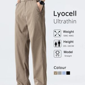 Pantalones anchos ultrafinos para hombre, tejido Lyocell, transpirables, suaves, rectos, informales, sueltos, simples