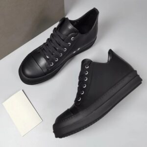 Zapatillas de deporte de cuero para hombre y mujer, zapatos informales con cordones, color negro