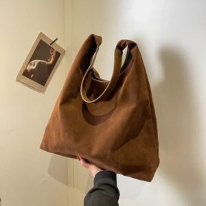 Bolso de hombro de gamuza de gran capacidad Vintage para mujer, bolso de viaje informal Simple, Color sólido