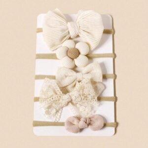 Accesorios para el cabello de moda Beige para niñas, 5 piezas, diferentes estilos, Diadema con lazo, decoración diaria para niños pequeños, diadema Floral