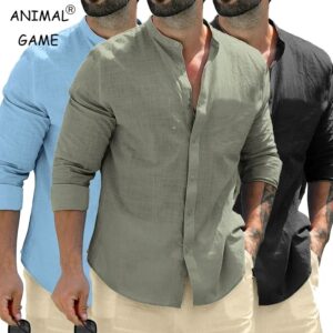 Camisas de manga larga para hombres, camisas de negocios de algodón, camisas transpirables de Color sólido, ropa de calle con botones, camisa blanca de otoño