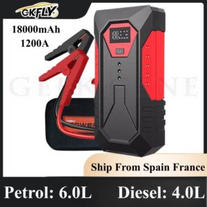 GKFLY-arrancador de batería portátil de coche, dispositivo de arranque de 18000mAh, potenciador de batería de coche, 12V, para gasolina, 6.0L, Diesel, 4.0L