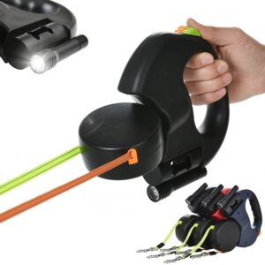 Correa retráctil para perros pequeños, correa reflectante para mascotas, doble correa giratoria de plomo 360, sin enredos, con luces, 3m