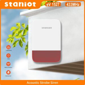 Staniot sirena estroboscópica inalámbrica, 120dB, alto Decibelio, soporte impermeable para interior/exterior, carga de Panel Solar, batería integrada de 5000mAh