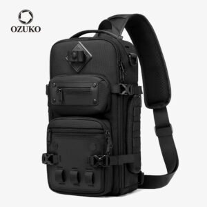 OZUKO-Bolso de pecho de gran capacidad para hombre, bandolera impermeable para deportes al aire libre, de calidad