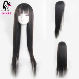 Topper de cabello humano con flequillo para mujer, Base de seda larga de 24 ", 15x16cm, cabello virgen europeo, cuero cabelludo Natural, parte superior, tupé, postizo con flecos