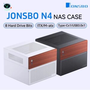 JONSBO-placa base de M-ATX N4, chasis NAS negro, ranura de alimentación SFX, 6 ranuras grandes, 2 pequeñas para disco duro, 120mm x 1 ventilador, Panel decorativo de nogal