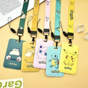 Tarjeta de dibujos animados de Pikachu de Anime de Pokémon, tarjeta de Campus para estudiantes, bolso colgante para el cuello, Tarjetero con cordón, tarjeta de identificación, paquete de tarjeta de comida, regalos