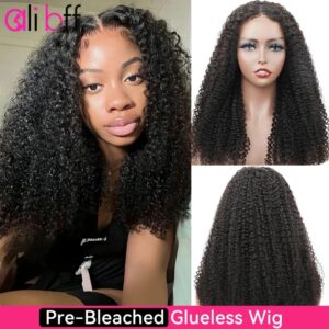 ALI BFF-Peluca de cabello humano sin pegamento para mujer, pelo preblanqueado listo para usar, rizado, predespuntado, frontal de encaje HD