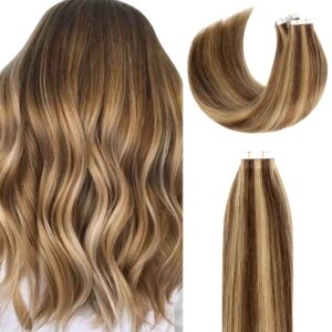 Extensiones de cabello humano liso P4/27 para mujer, cinta Invisible de doble cara, extensión de cabello humano Real, 20 piezas