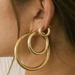 Pendiente de aro de acero inoxidable chapado en oro de 18k para mujer, pendiente de círculo de declaración de lujo, joyería para niñas adolescentes, no empañada