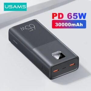 USAMS-Banco de energía de 65W, 30000mAh, PD, carga rápida, SCP, FCP, cargador de batería para teléfono externo portátil, portátil, tableta, Mac