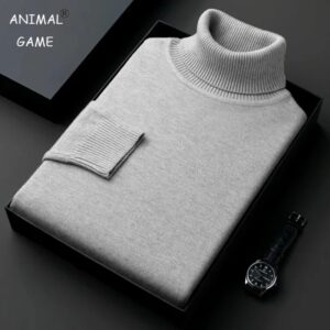 Suéter de cuello alto de punto de alta calidad para hombre, ropa de chándal antipelusas, jersey de manga larga ajustado, ropa de tendencia de Color sólido
