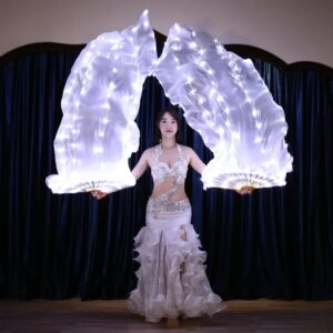 Velo de ventilador de seda Led para carnaval, velos de ventilador de danza del vientre, espectáculo de luz LED, baile de vientre blanco, actuación de escenario, ventilador luminoso